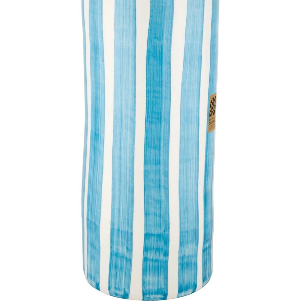 Casa Cubista Hand Painted Stripe Aqua Vase
